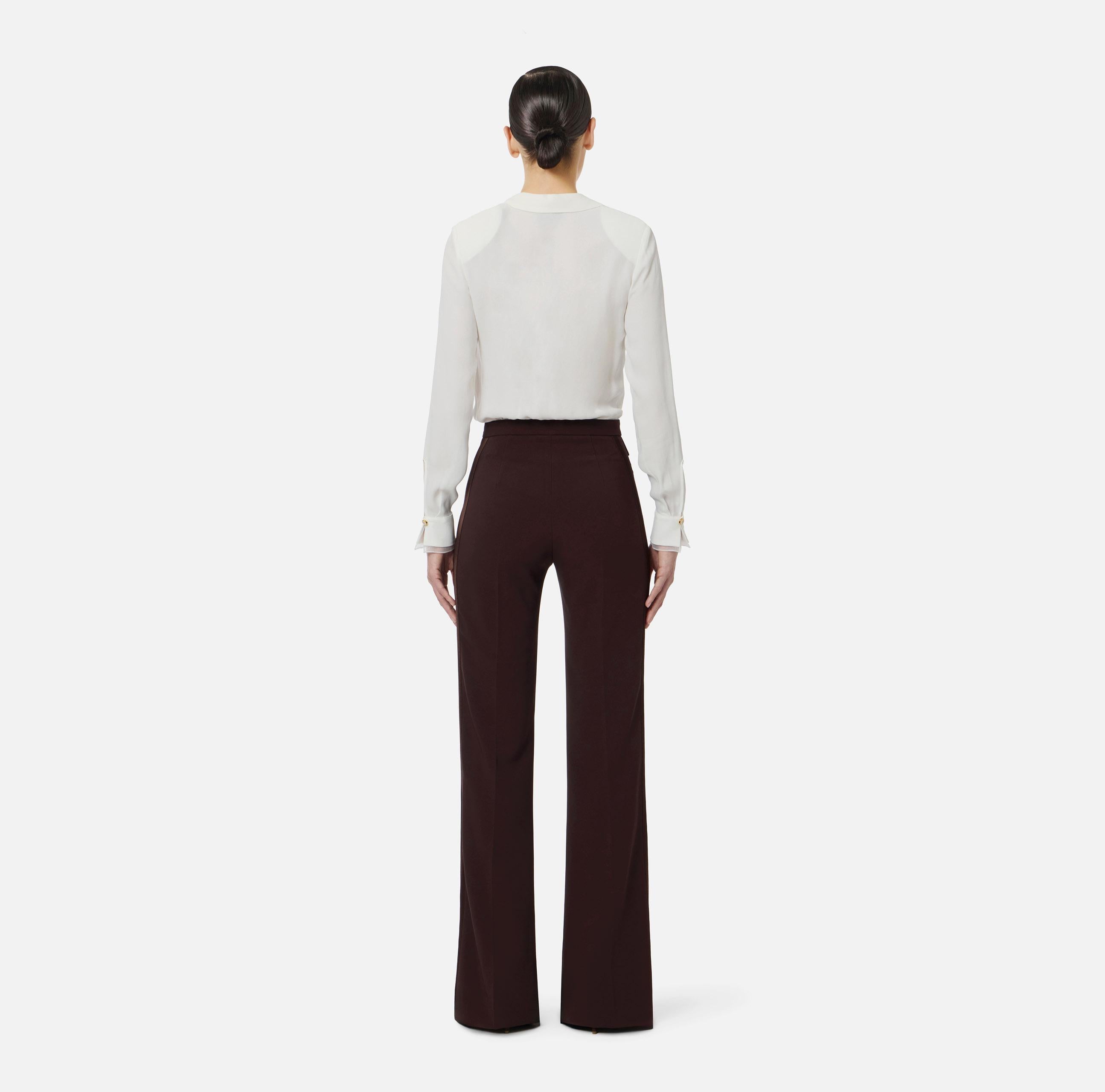 Pantaloni in crêpe leggero e raso PA18362E2 644 ELISABETTA FRANCHI Cacao 