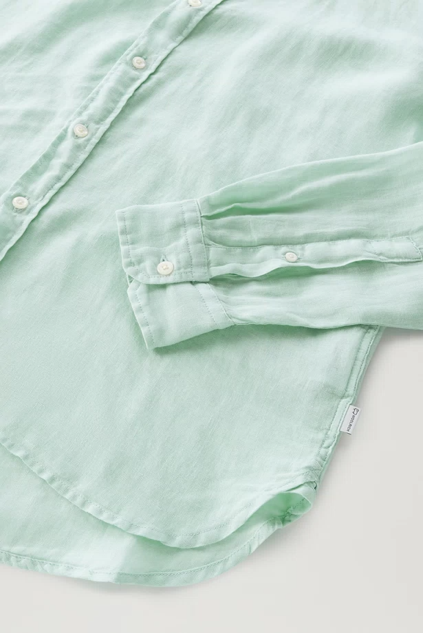 Camicia in puro lino tiinto in capo CFWOSI0113MRUT3372 6585 WOOLRICH Harbor green 