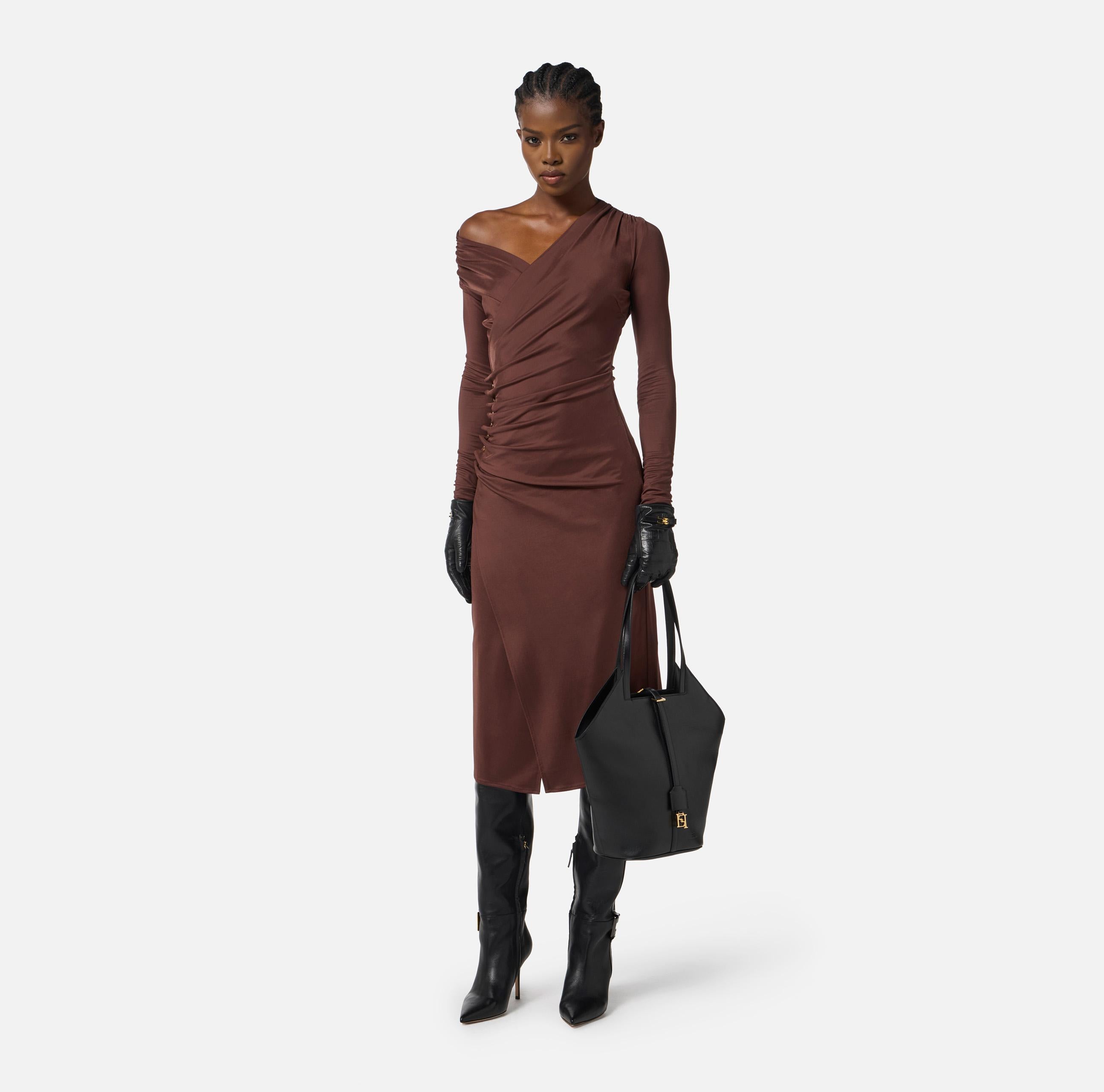 Abito in jersey con bottoni gioiello AB82257E2 EA3 ELISABETTA FRANCHI Coffee 