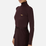 Abito in maglia a costine e raso con taschino AM06B56E2 EA4 ELISABETTA FRANCHI Merlot 