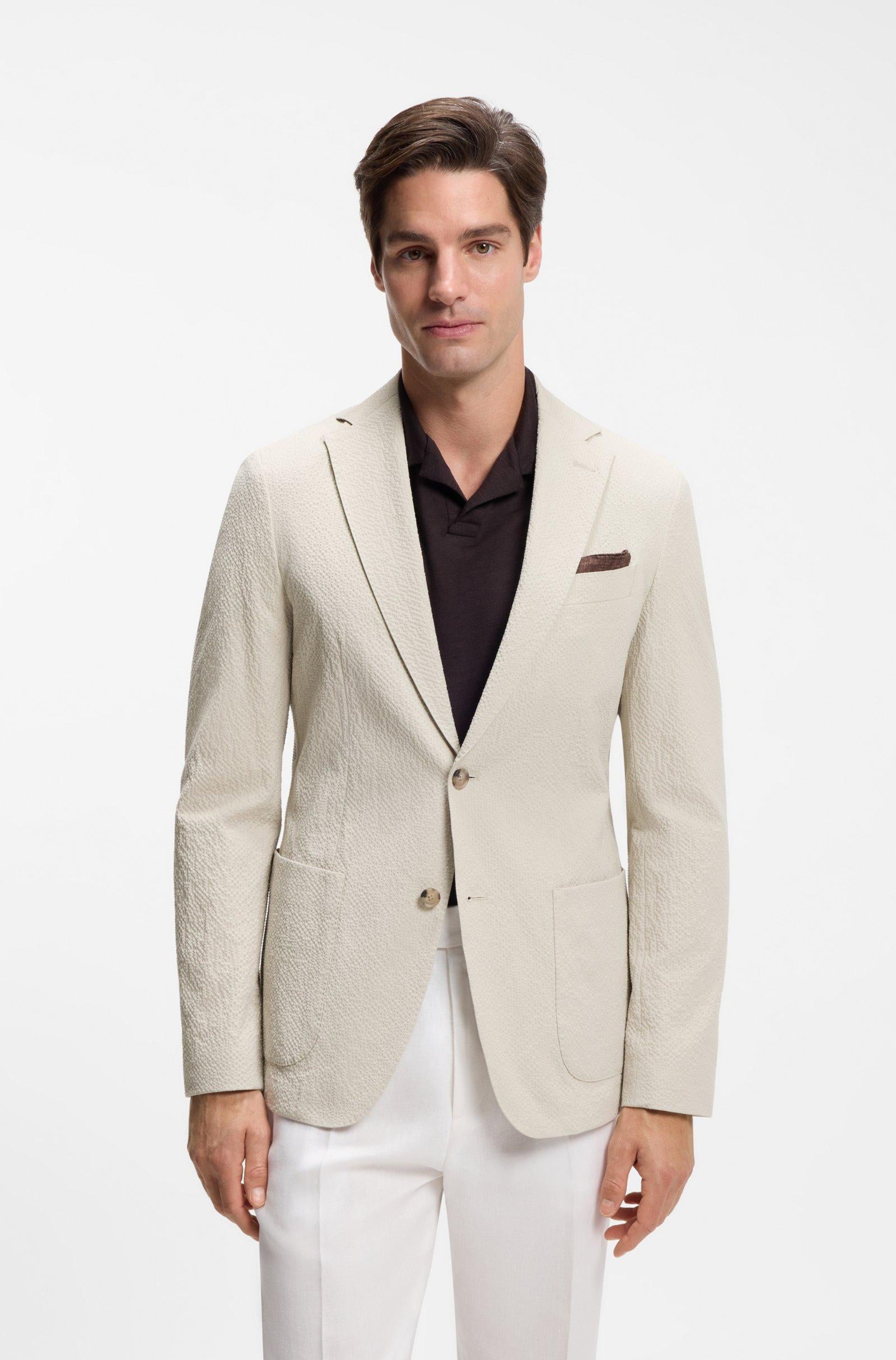 Giacca slim fit in seersucker di cotone elasticizzato 50561894 10279134 01 286 BOSS Open beige 