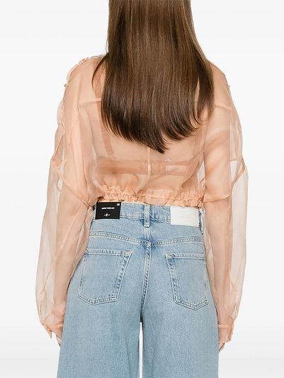 Caban cropped in organza di pura seta 106603A2DJ Q35 PINKO Rosa mogano 