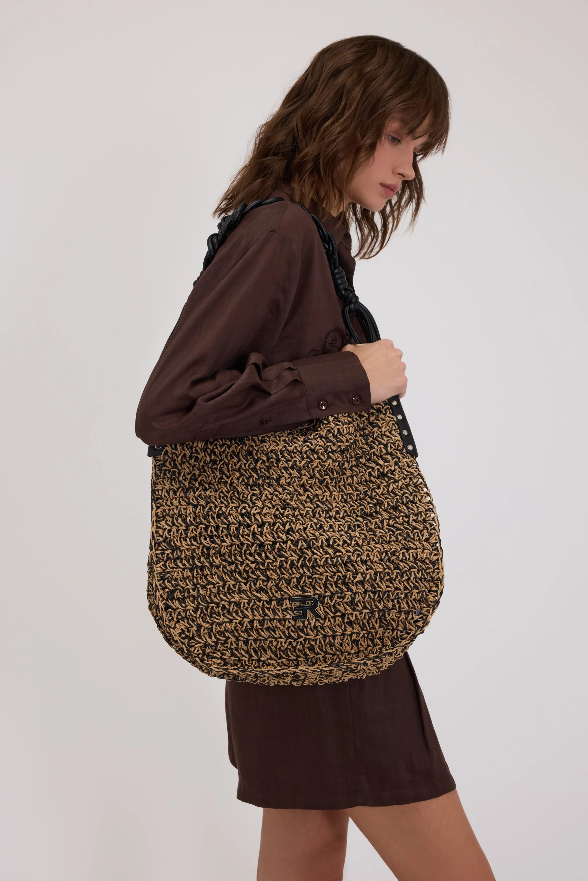 Borsa hobo in rafia 12402083 BLACK ERMANNO FIRENZE Black 