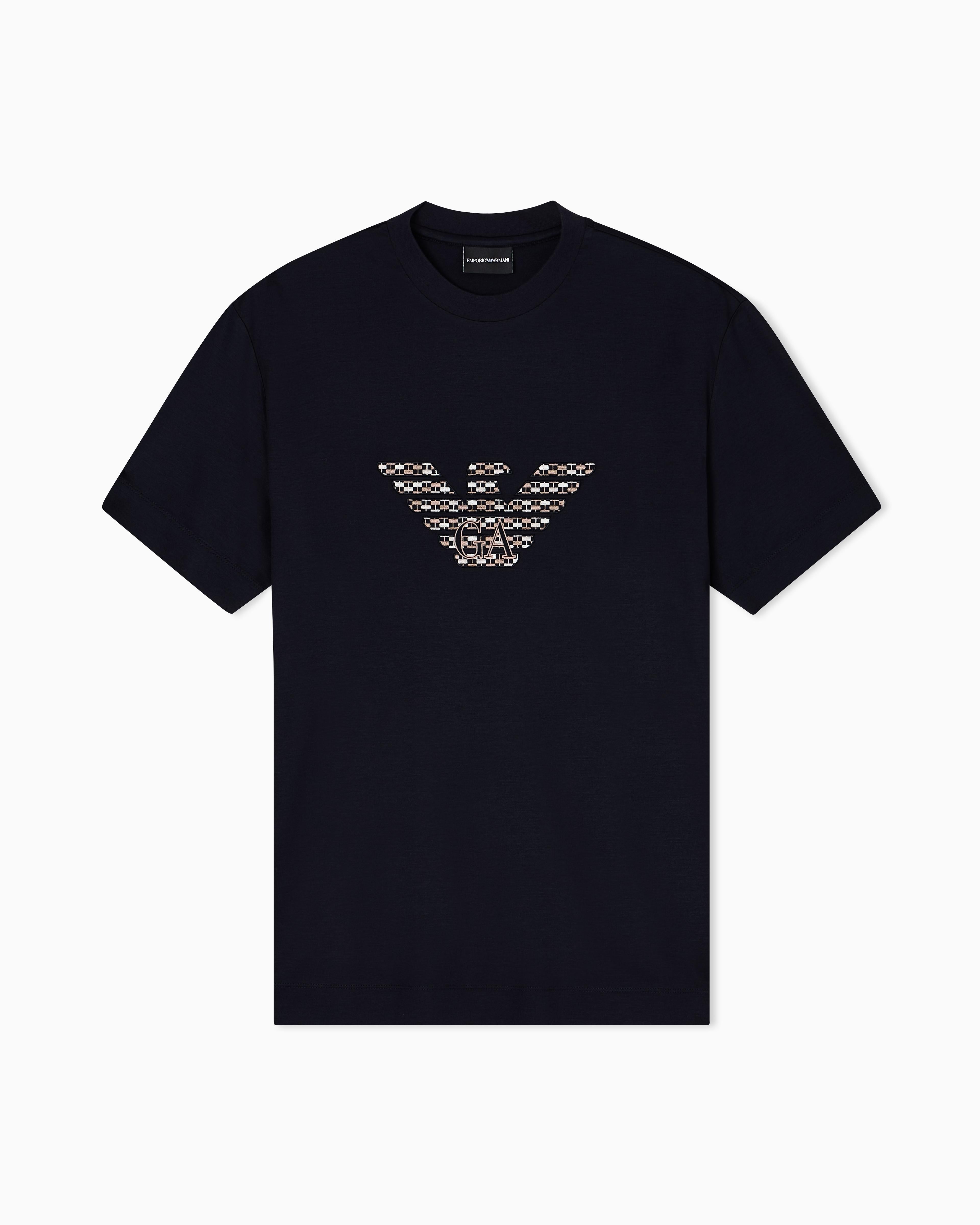 T-shirt con maxi ricamo in jersey misto lyocell ASV EM003007 AF18312 UB118 EMPORIO ARMANI Blue navy 