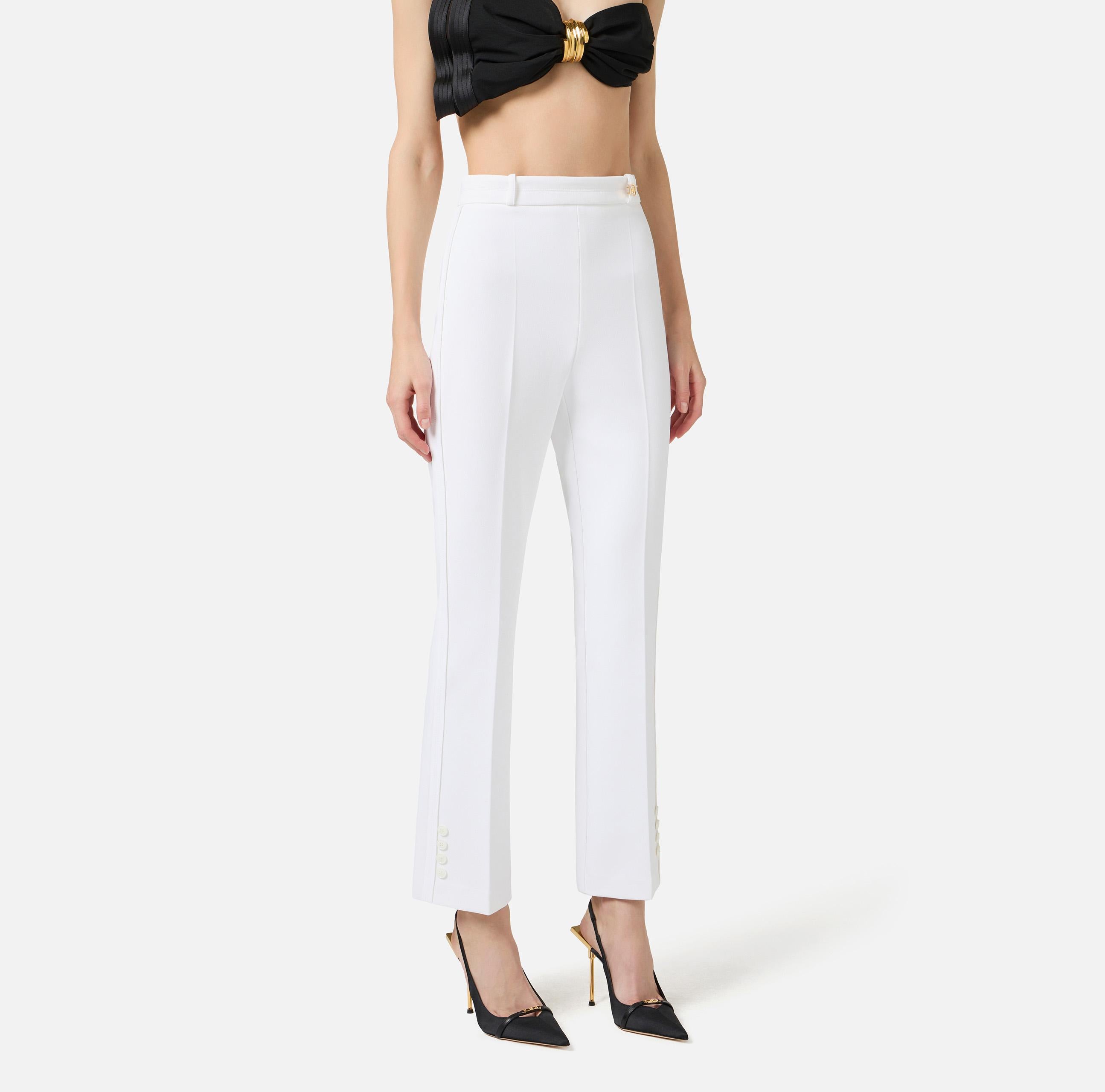 Pantaloni in doppio crêpe stretch con logo charm PA16861E2 360 ELISABETTA FRANCHI Avorio 