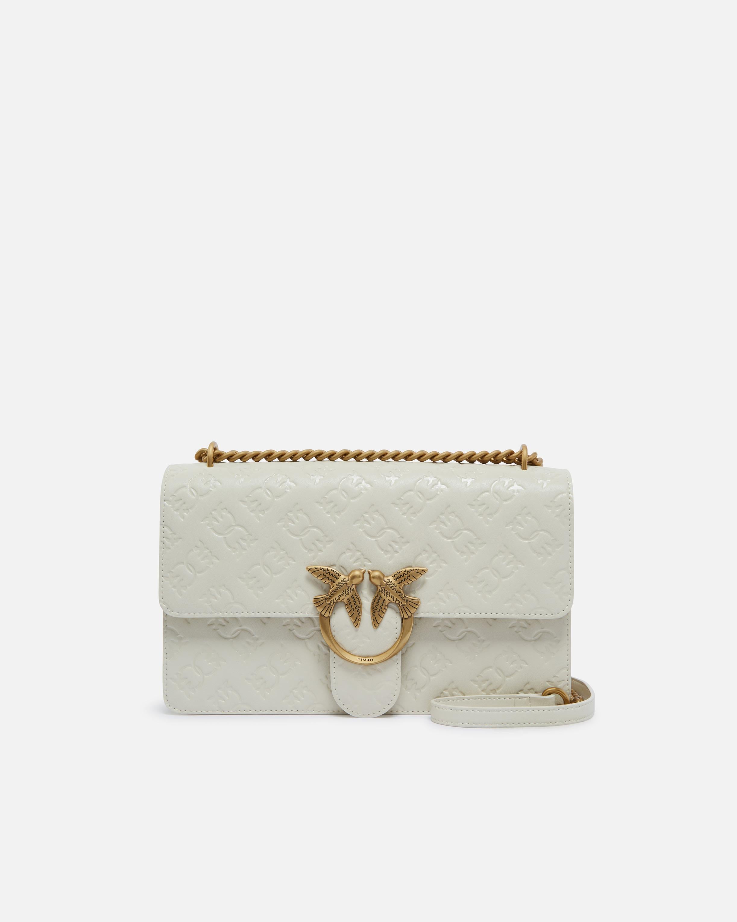 Borsa Love Bag a tracolla in pelle con logo 100941A1YB Z14Q PINKO Bianco seta-antique gold 