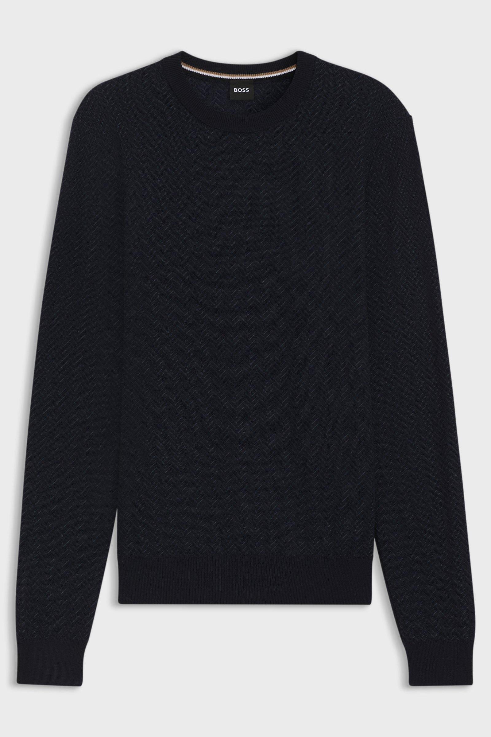 Maglia girocollo in lana e cotone 50549985 10274948 01 404 BOSS Dark blue 