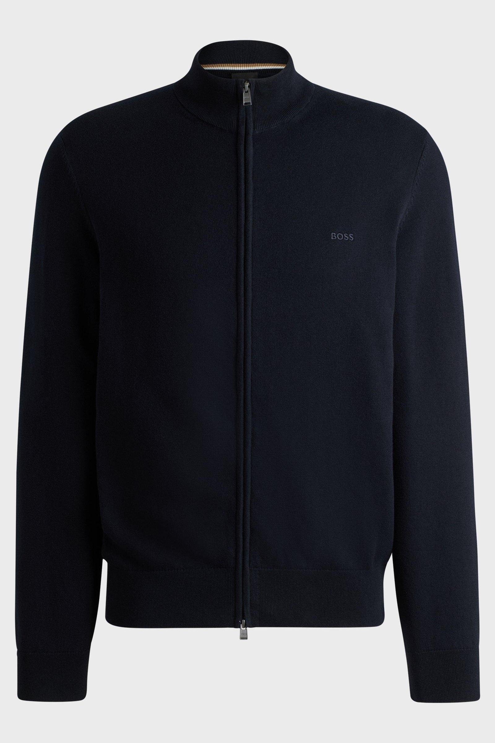 Cardigan in cotone con zip e logo ricamato 50505998 10255178 01 404 BOSS Dark blue 