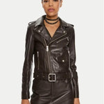 Biker in pelle 103897A21L M04 PINKO Marrone oltre buio 