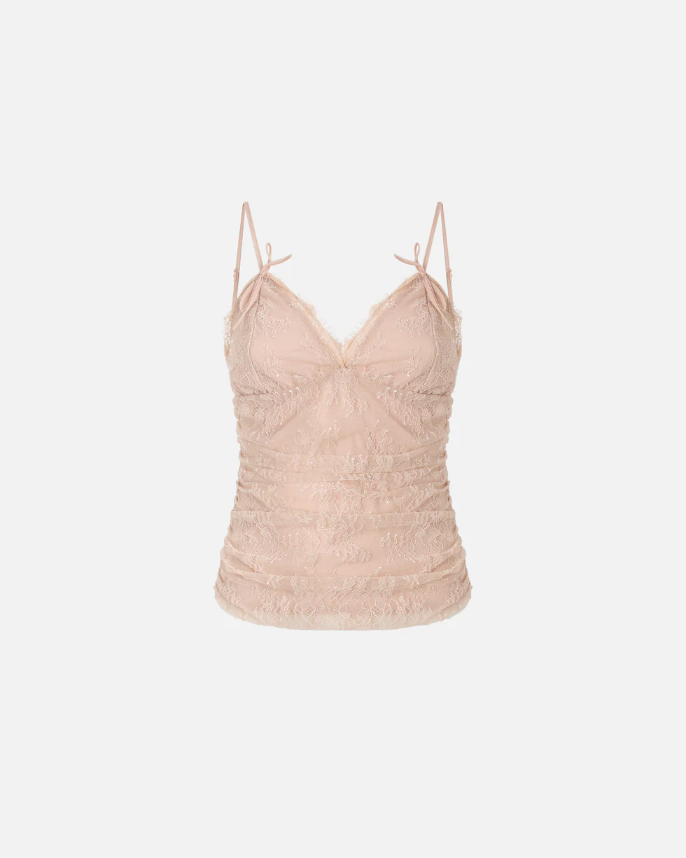 Top in pizzo floreale con spalline 106726A378 Q35 PINKO Rosa mogano 