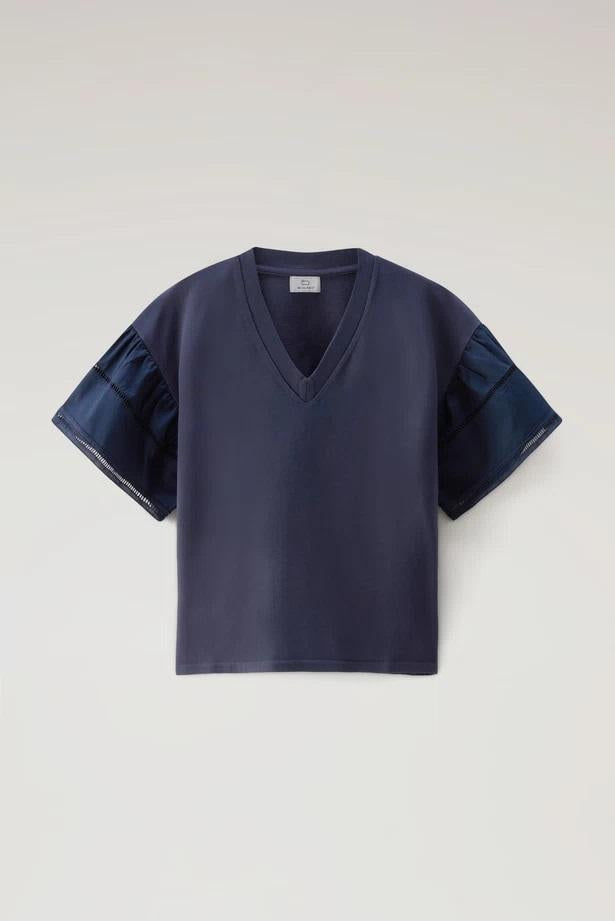 T-Shirt Lakeside in puro cotone con maniche a sbuffo CFWWTE0076FRUT3397 3989 WOOLRICH Melton blue 