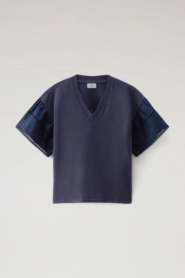 T-Shirt Lakeside in puro cotone con maniche a sbuffo CFWWTE0076FRUT3397 3989 WOOLRICH Melton blue 
