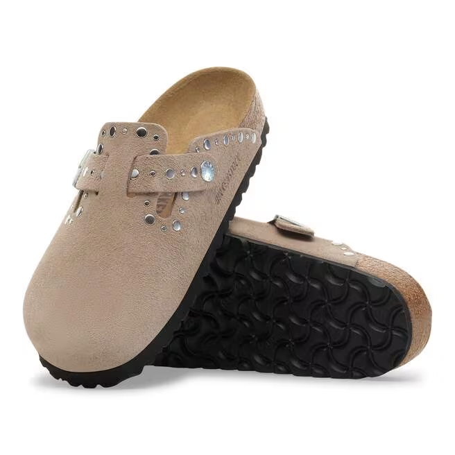 Ciabatta in pelle scamosciata con rivetti BOSTON RIVET 1030418 TAUPE BIRKENSTOCK Taupe 