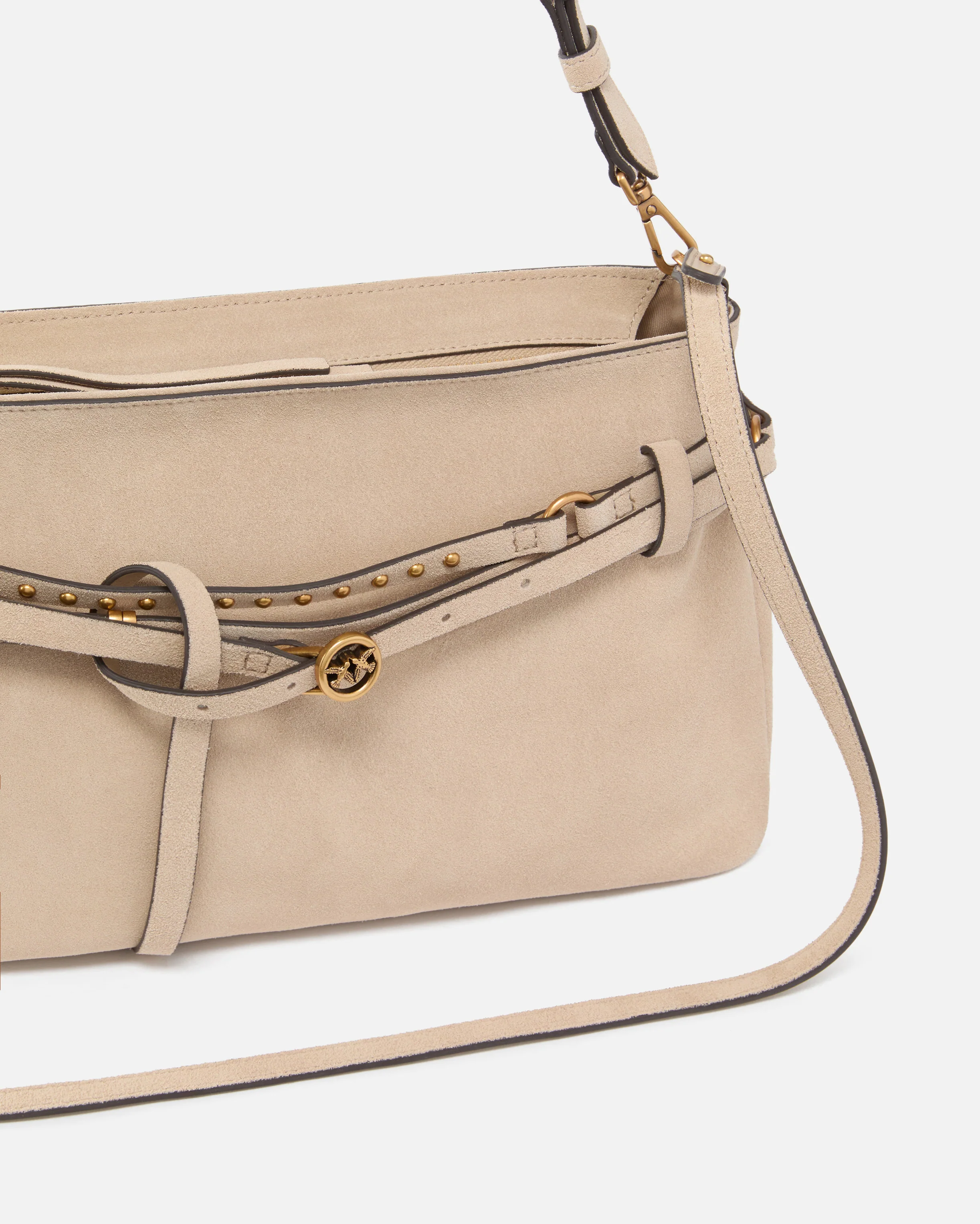 Borsa a spalla media in suede 106176A0F6 C50Q PINKO Beige-grigio fumo-antique 