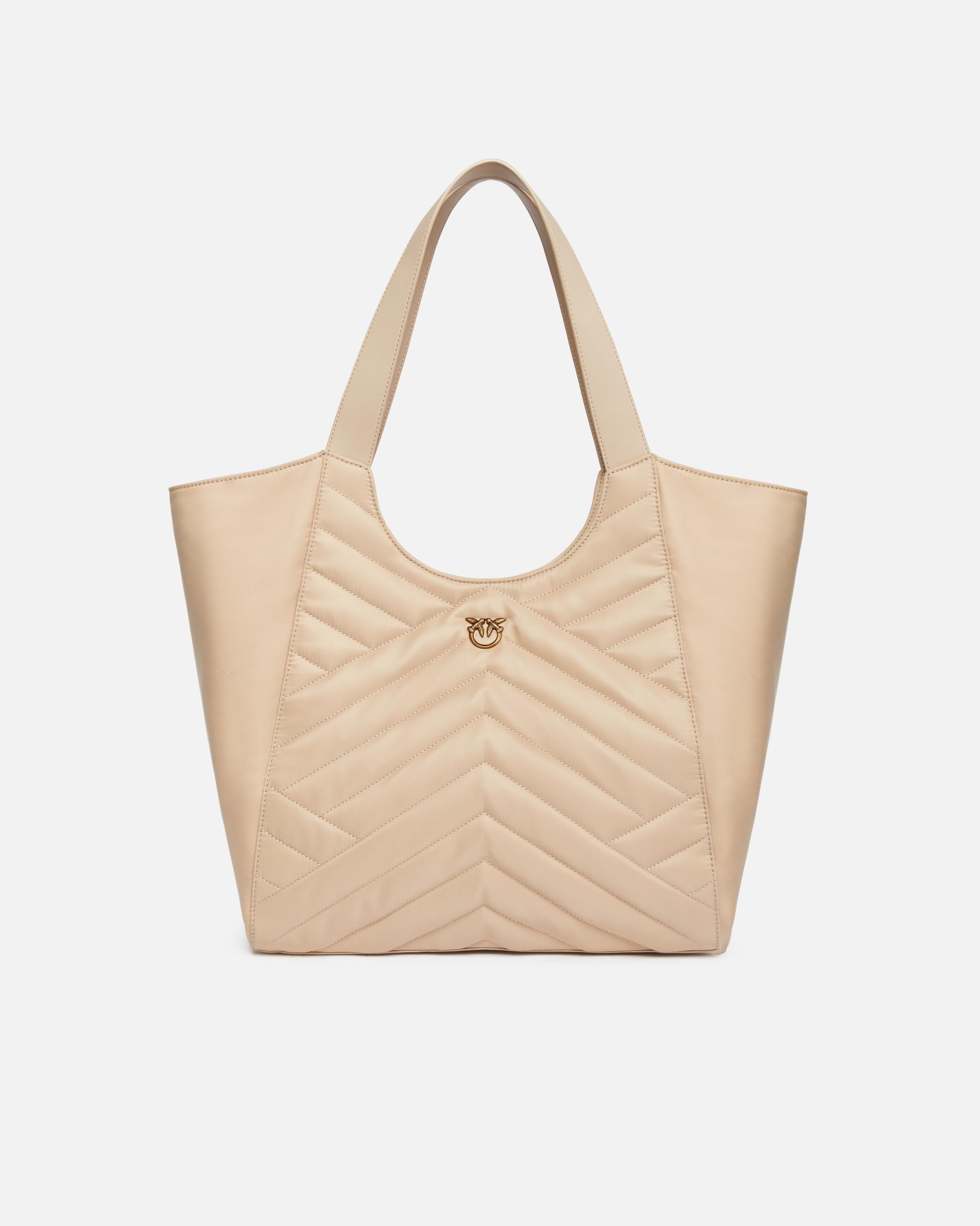 Borsa shopper in tessuto riciclato trapunta puzzle 104536A1EU C50Q PINKO Begie-grigio fumo antique 
