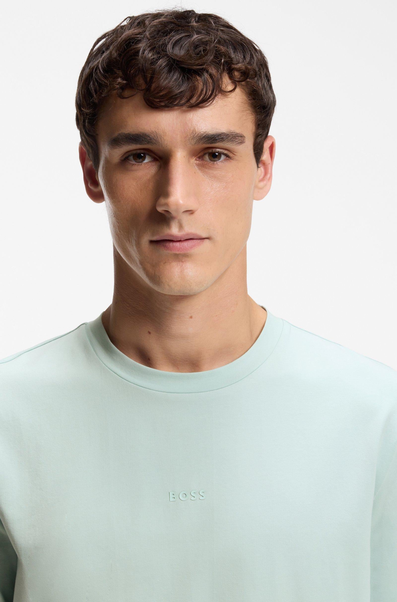 T-shirt in cotone elasticizzato con logo a contrasto 50473278 10242929 01 447 BOSS Turquoise/aqua 