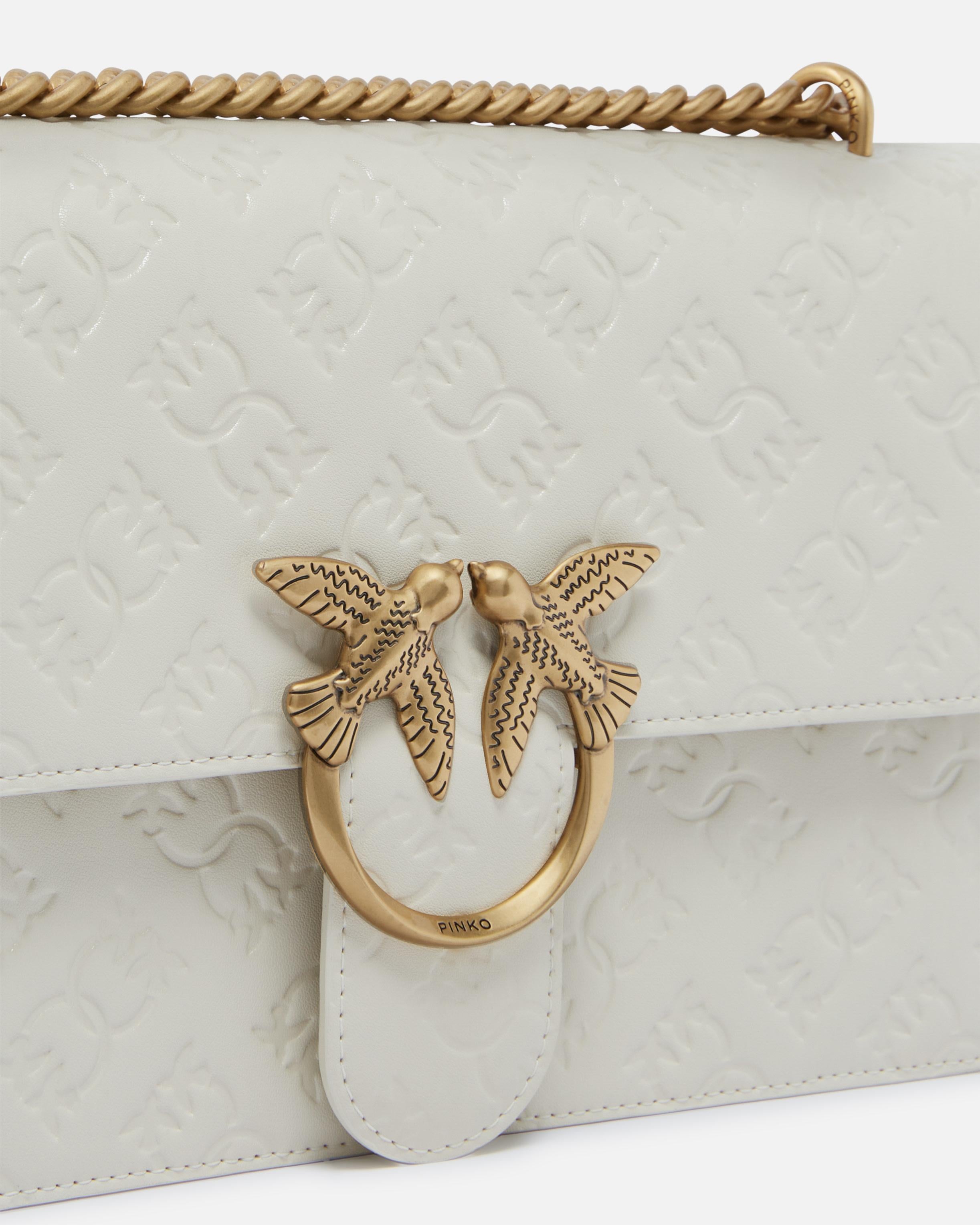 Borsa Love Bag a tracolla in pelle con logo 100941A1YB Z14Q PINKO Bianco seta-antique gold 