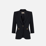 Giacca in doppio crêpe stretch con dettagli logo GI21561E2 110 ELISABETTA FRANCHI Nero 