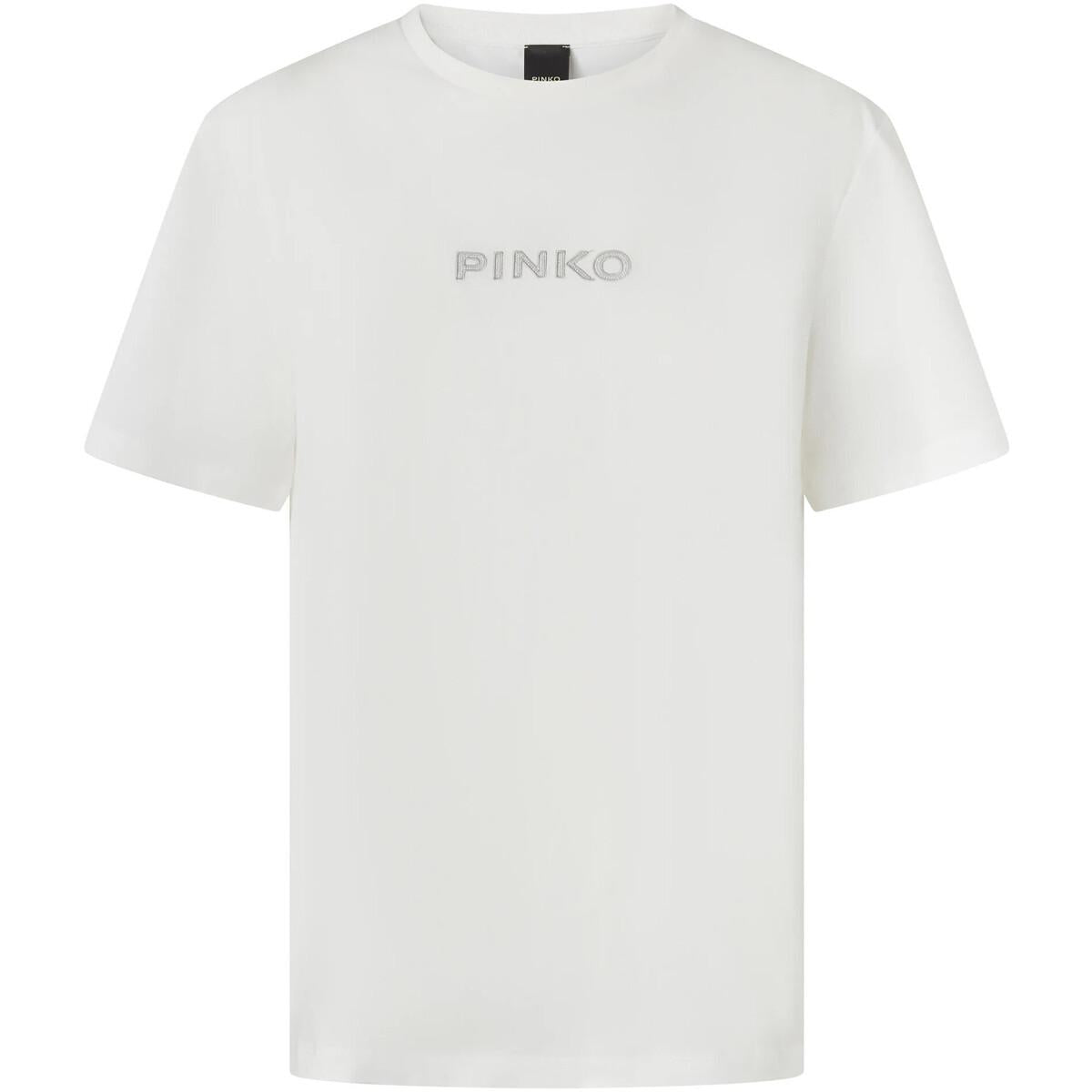 T-shirt logo strass 105526A2RM Z05 PINKO Bianco-biancaneve 