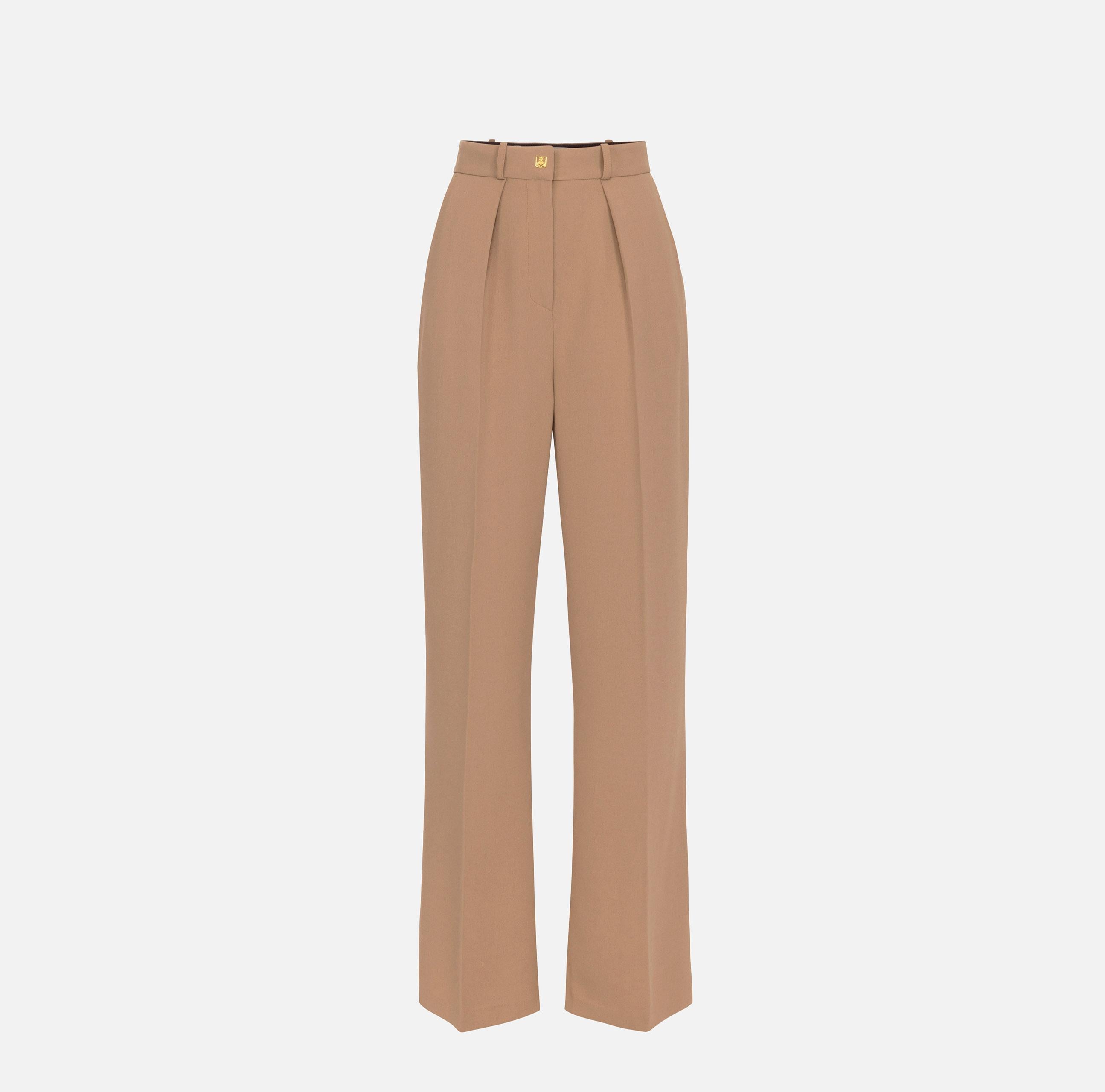 Pantalone dritto in crêpe fermo con rivetto stemma PA02646E2 032 ELISABETTA FRANCHI Camel 