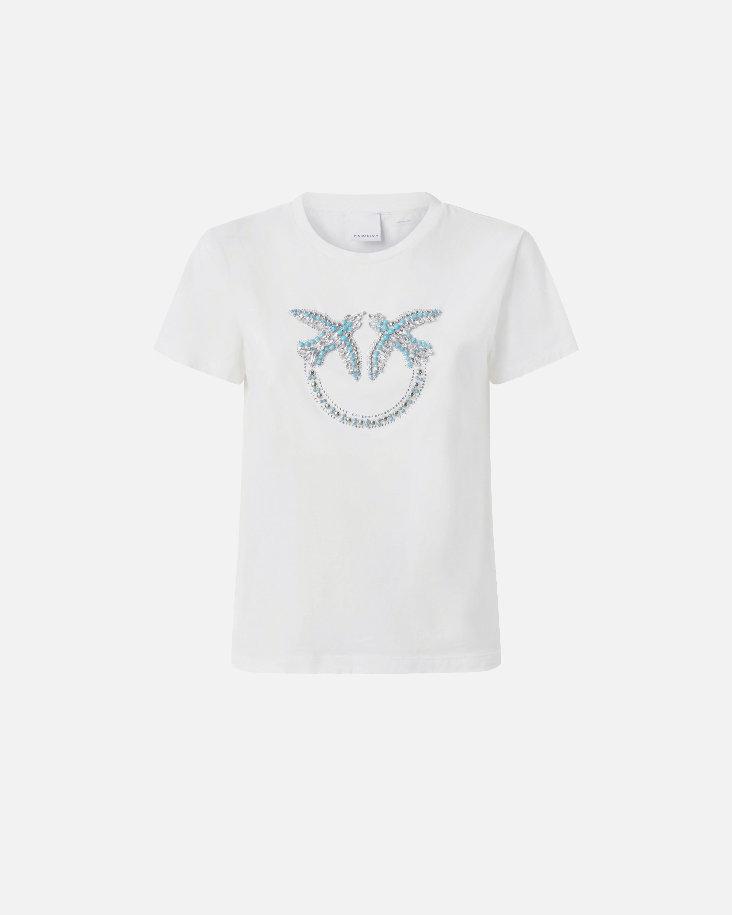 T-Shirt con ricamo logo 100535A2G7 Z05 PINKO Bianco-biancaneve 
