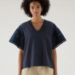 T-Shirt Lakeside in puro cotone con maniche a sbuffo CFWWTE0076FRUT3397 3989 WOOLRICH Melton blue 