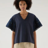 T-Shirt Lakeside in puro cotone con maniche a sbuffo CFWWTE0076FRUT3397 3989 WOOLRICH Melton blue 