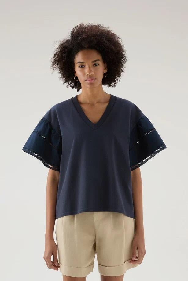 T-Shirt Lakeside in puro cotone con maniche a sbuffo CFWWTE0076FRUT3397 3989 WOOLRICH Melton blue 