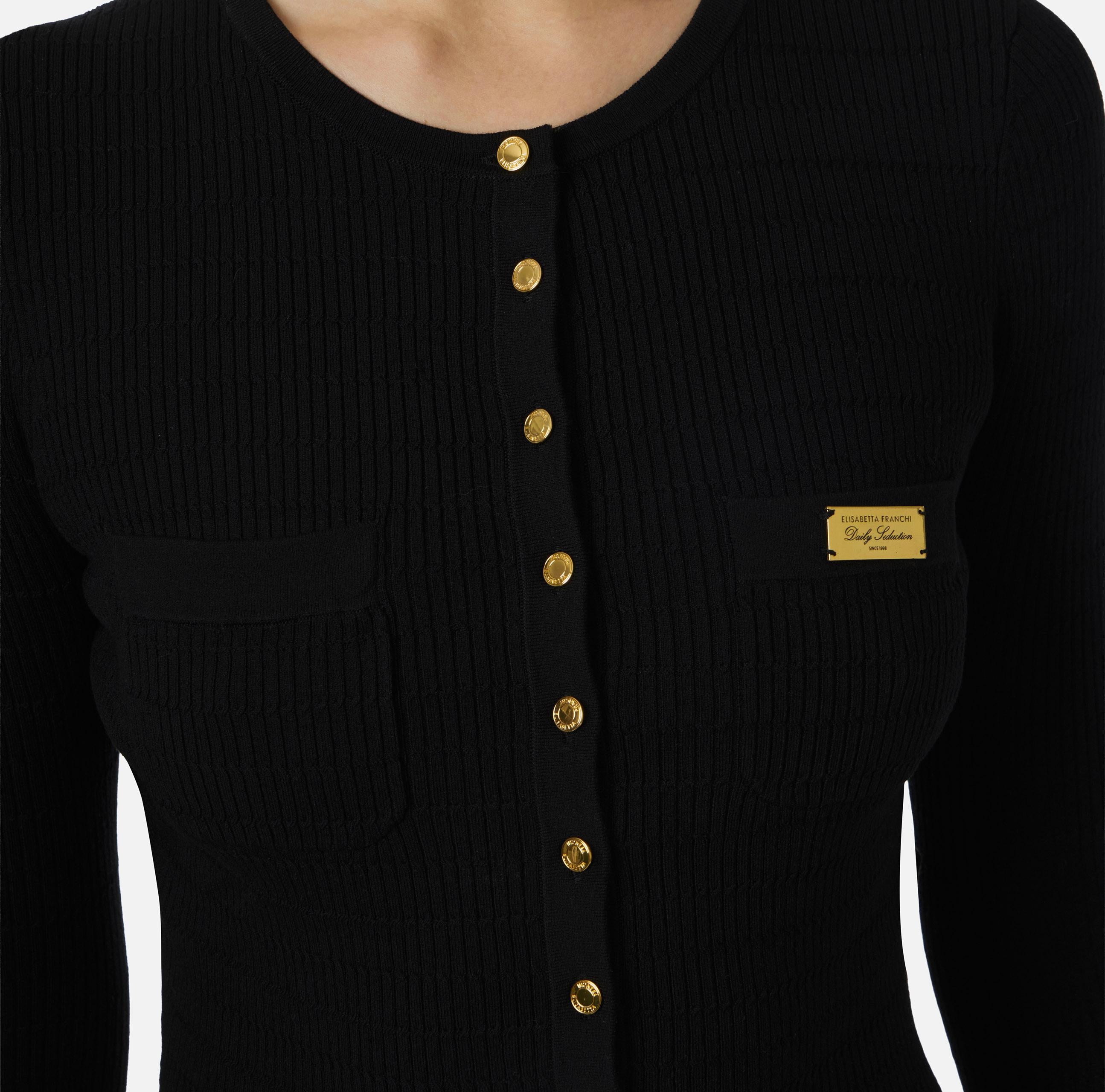 Cardigan in maglia a micro-trecce MK88B61E2 110 ELISABETTA FRANCHI Nero 