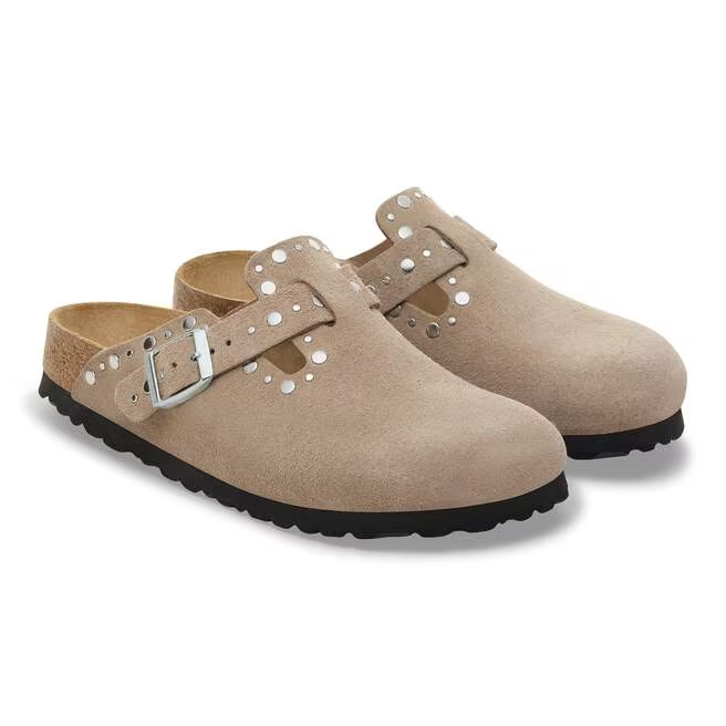 Ciabatta in pelle scamosciata con rivetti BOSTON RIVET 1030418 TAUPE BIRKENSTOCK Taupe 