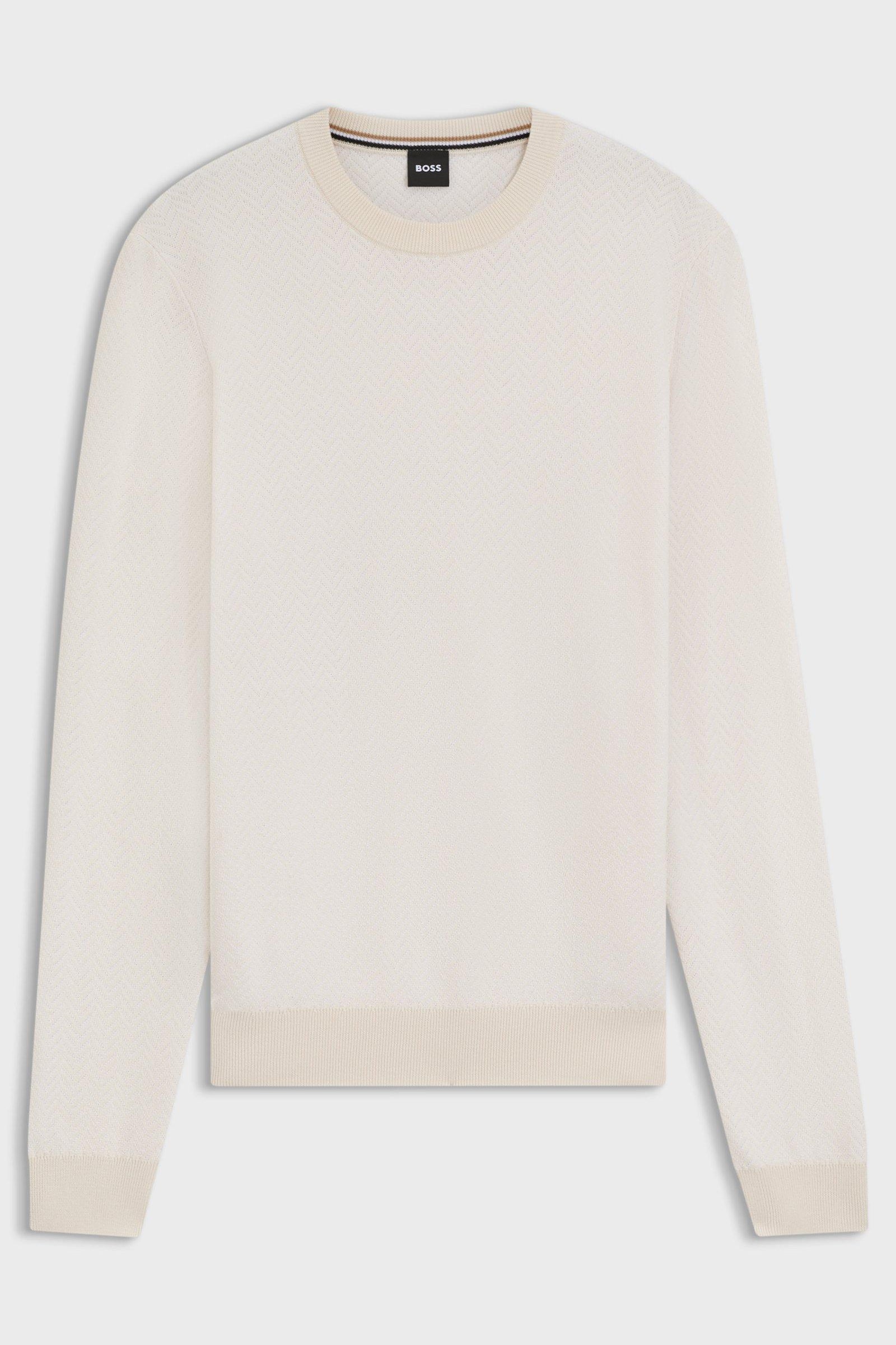 Maglia girocollo in lana e cotone 50549985 10274948 01 131 BOSS Open white 