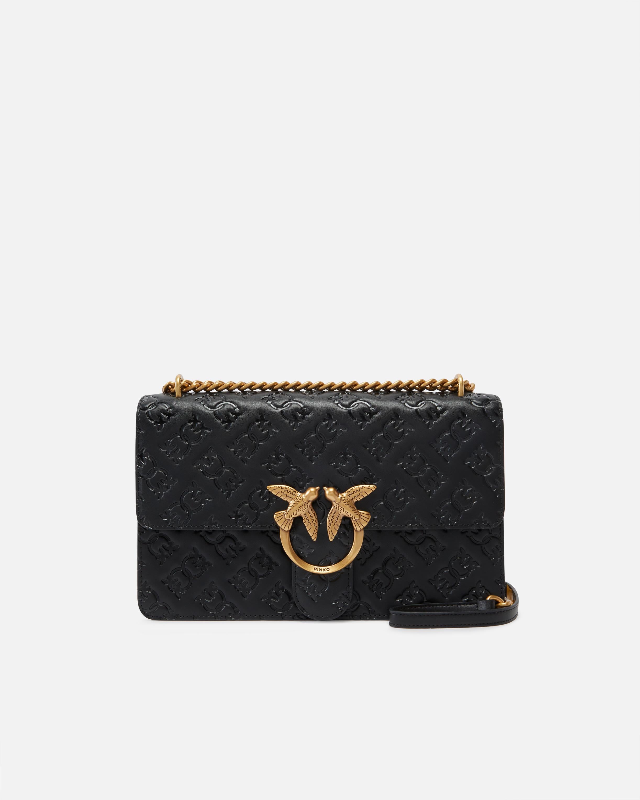 Borsa Love Bag a tracolla in pelle con logo 100941A1YB Z99Q PINKO Nero-antique gold 
