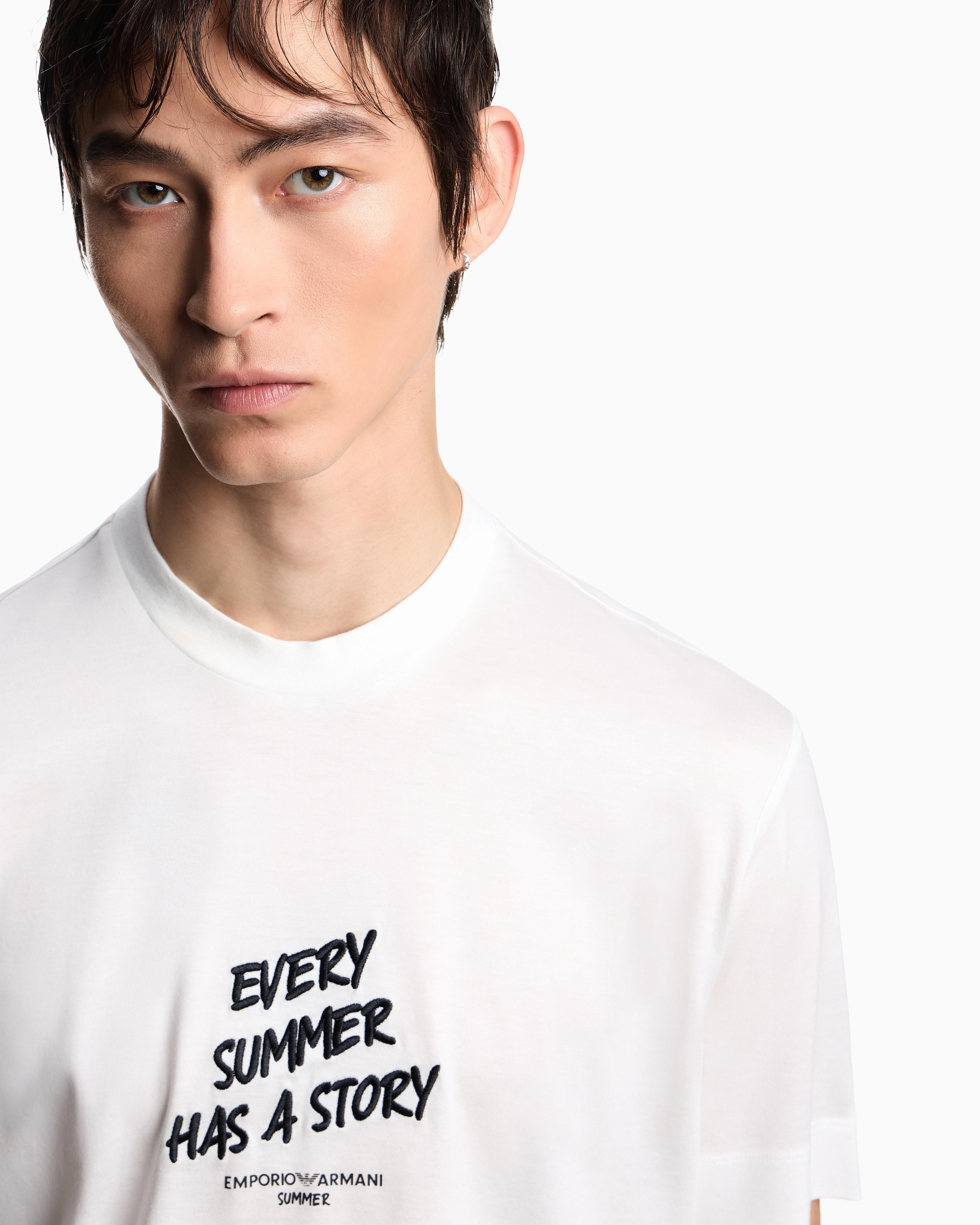 T-shirt in jersey misto lyocell con ricamo frase summer mood ASV EM003649 AF18312 U0003 EMPORIO ARMANI Snow white 