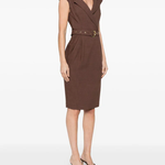 Abito midi a portafoglio con cintura 106565A2W6 L78 PINKO Marrone terra x piante 