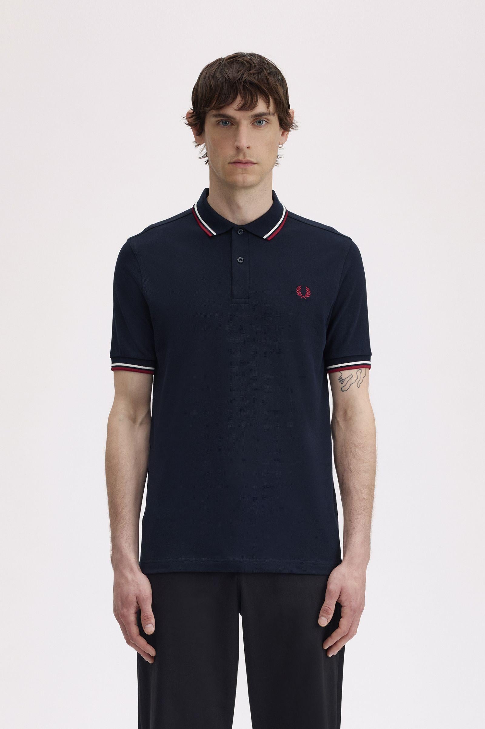 Polo manica corta M3600 T55 FRED PERRY Nvy/swht/bntred 