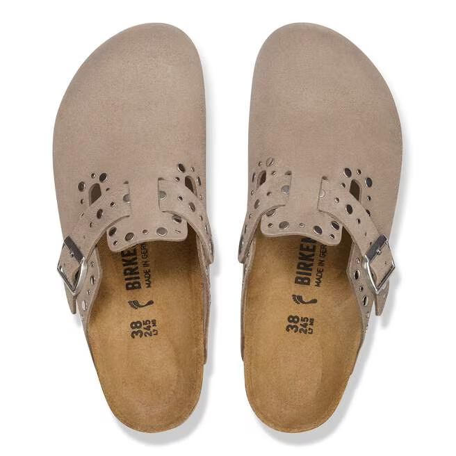 Ciabatta in pelle scamosciata con rivetti BOSTON RIVET 1030418 TAUPE BIRKENSTOCK Taupe 