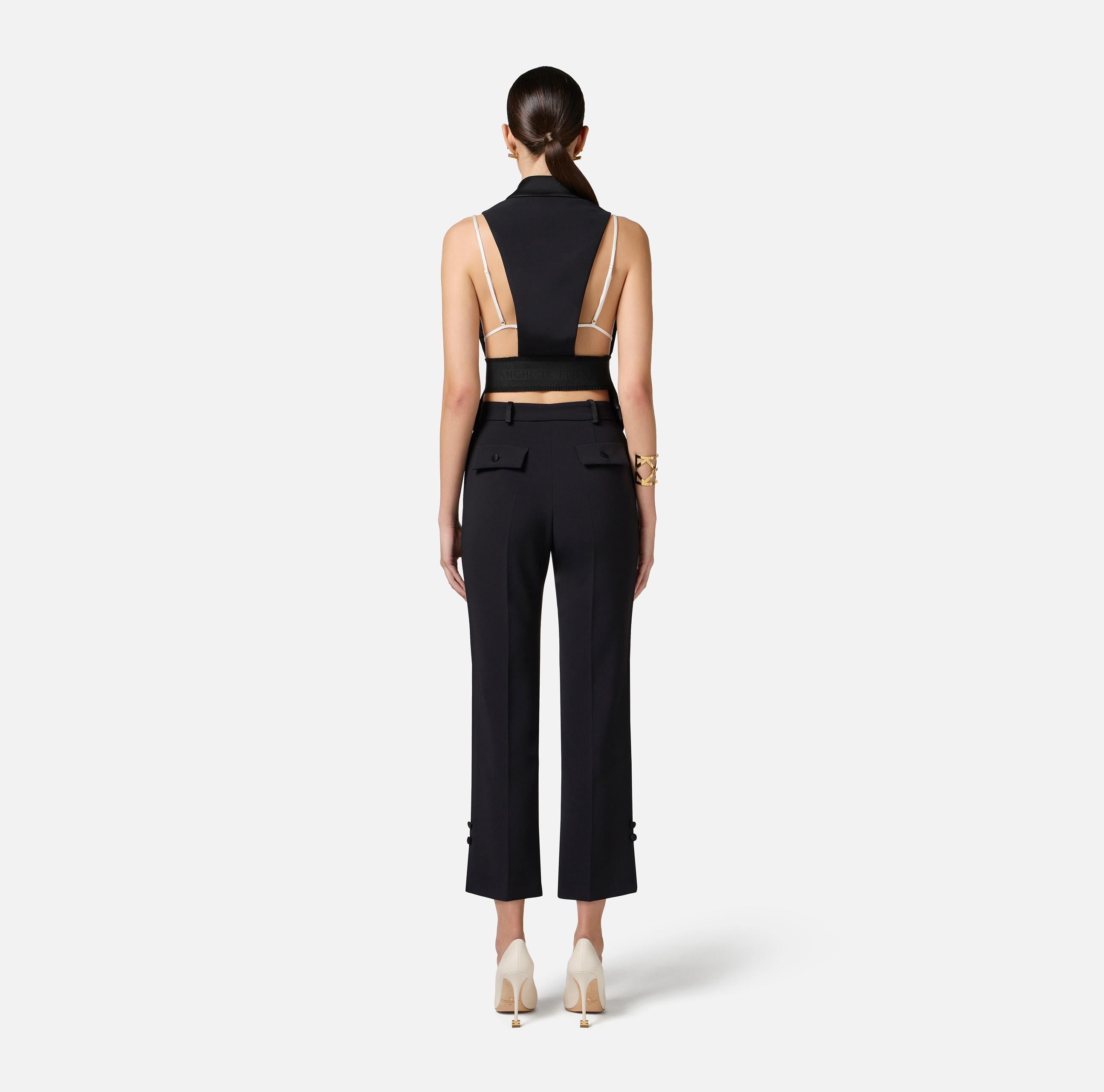 Pantaloni smoking in crêpe con bande in raso PA08651E2 110 ELISABETTA FRANCHI Nero 