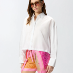 Camicia cropped in cotone con logo 106249A32L Z04 PINKO Bianco brill. 