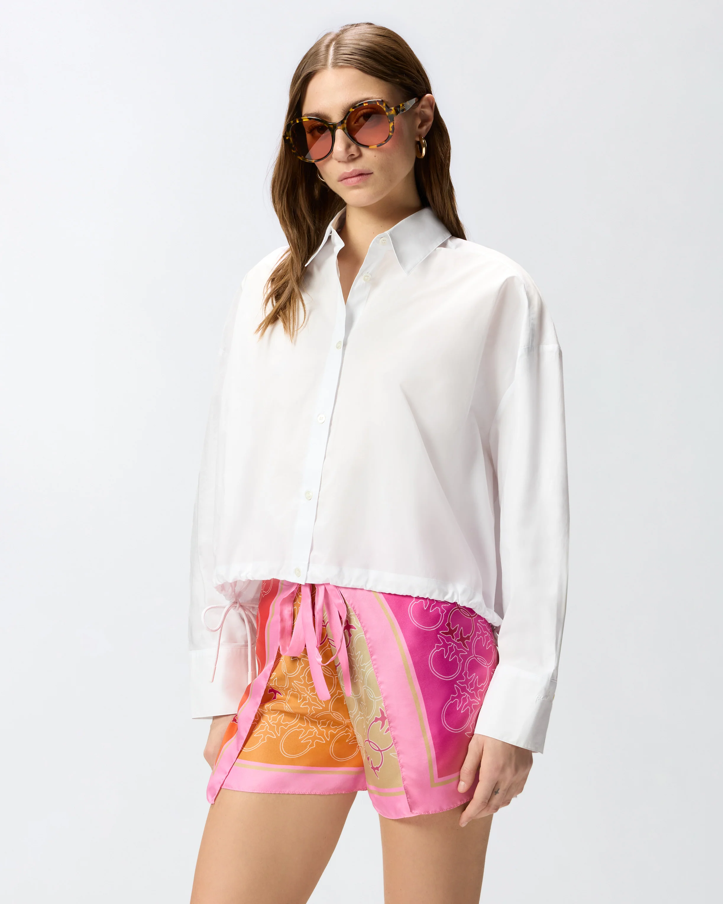 Camicia cropped in cotone con logo 106249A32L Z04 PINKO Bianco brill. 