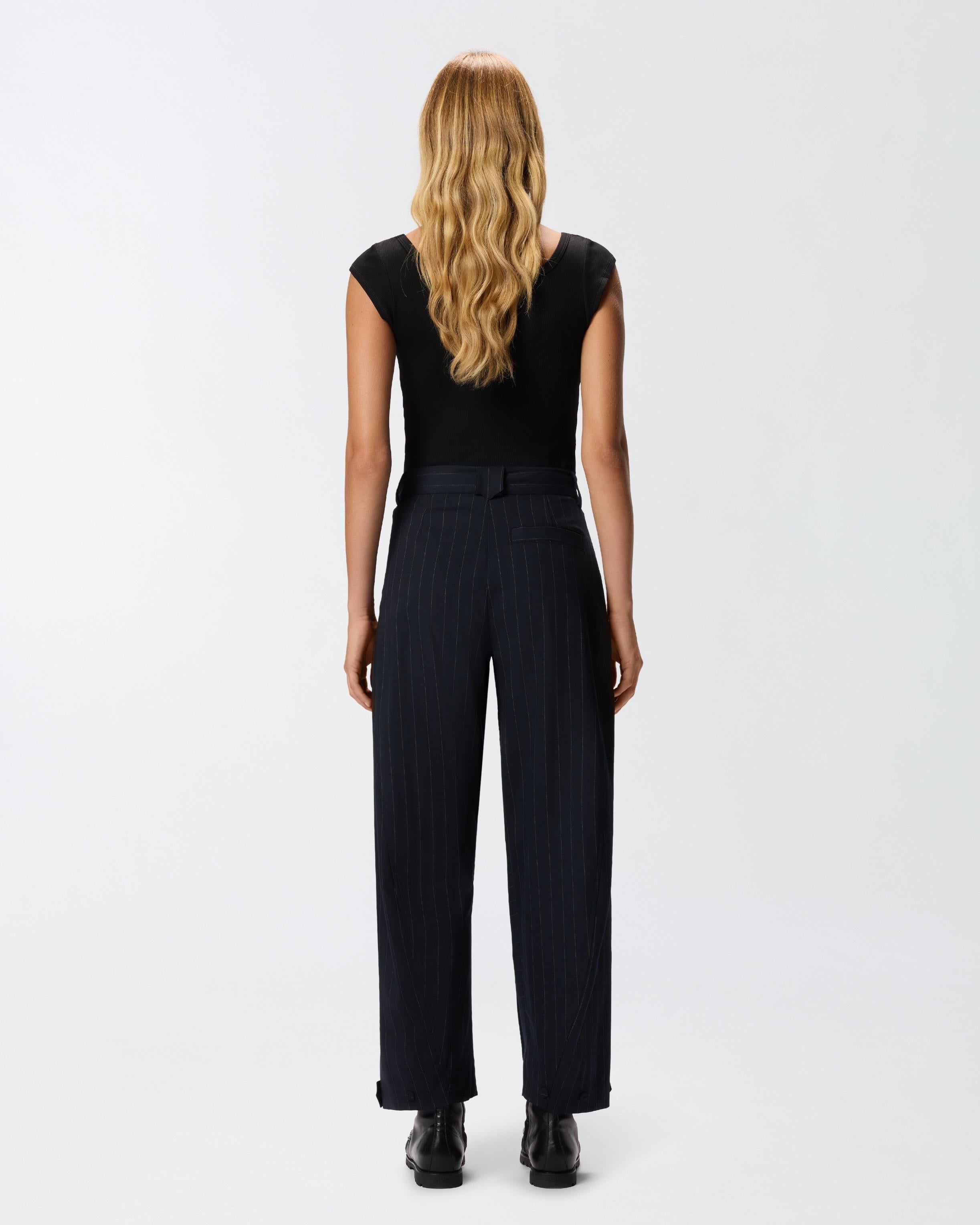Pantaloni gessati a palloncino in lana 105707A2QY EZ1 PINKO Blu/bianco 