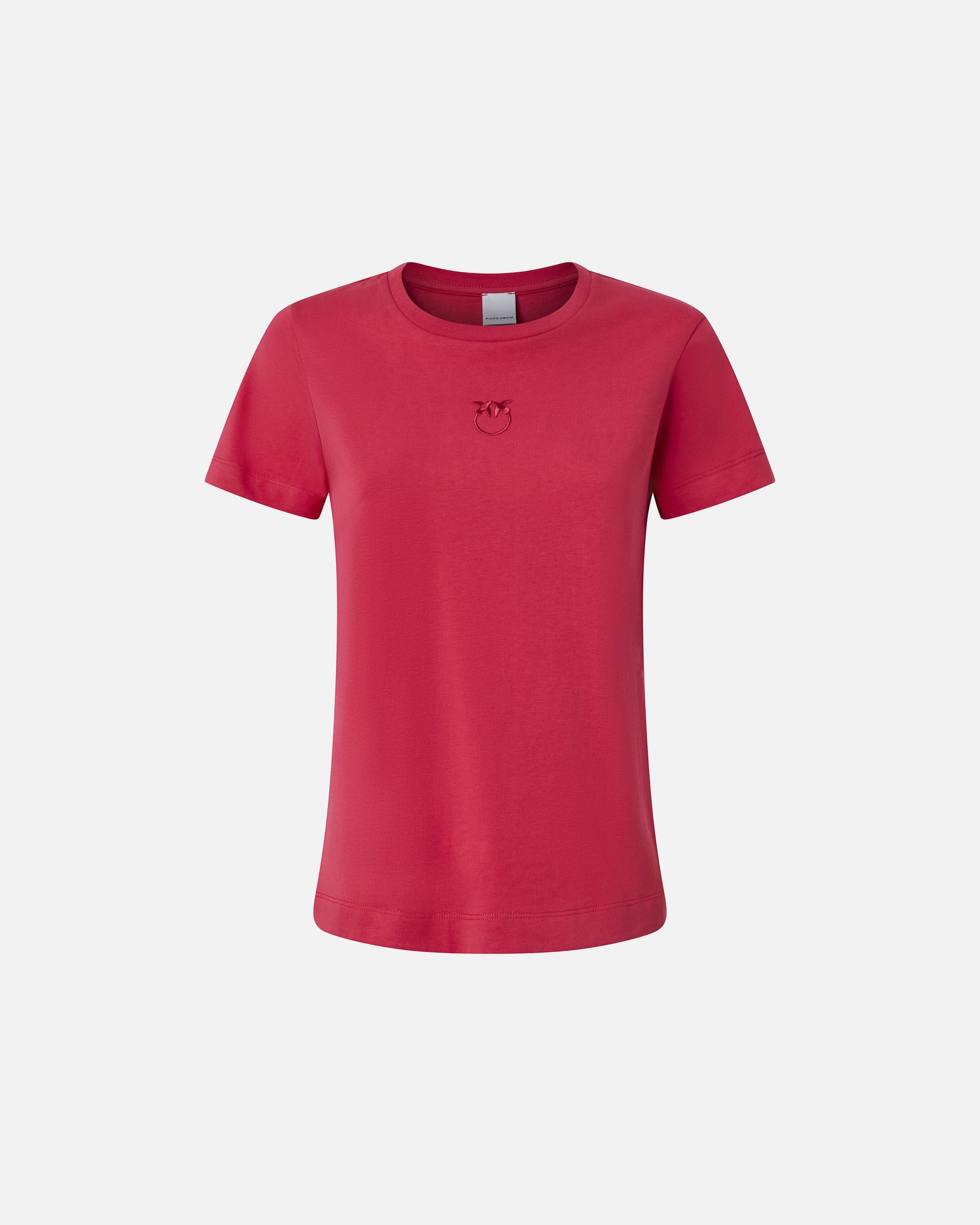 T-shirt maniche corte logo ricamato 100355A2HN O57 PINKO Rosso-passata di pom. 