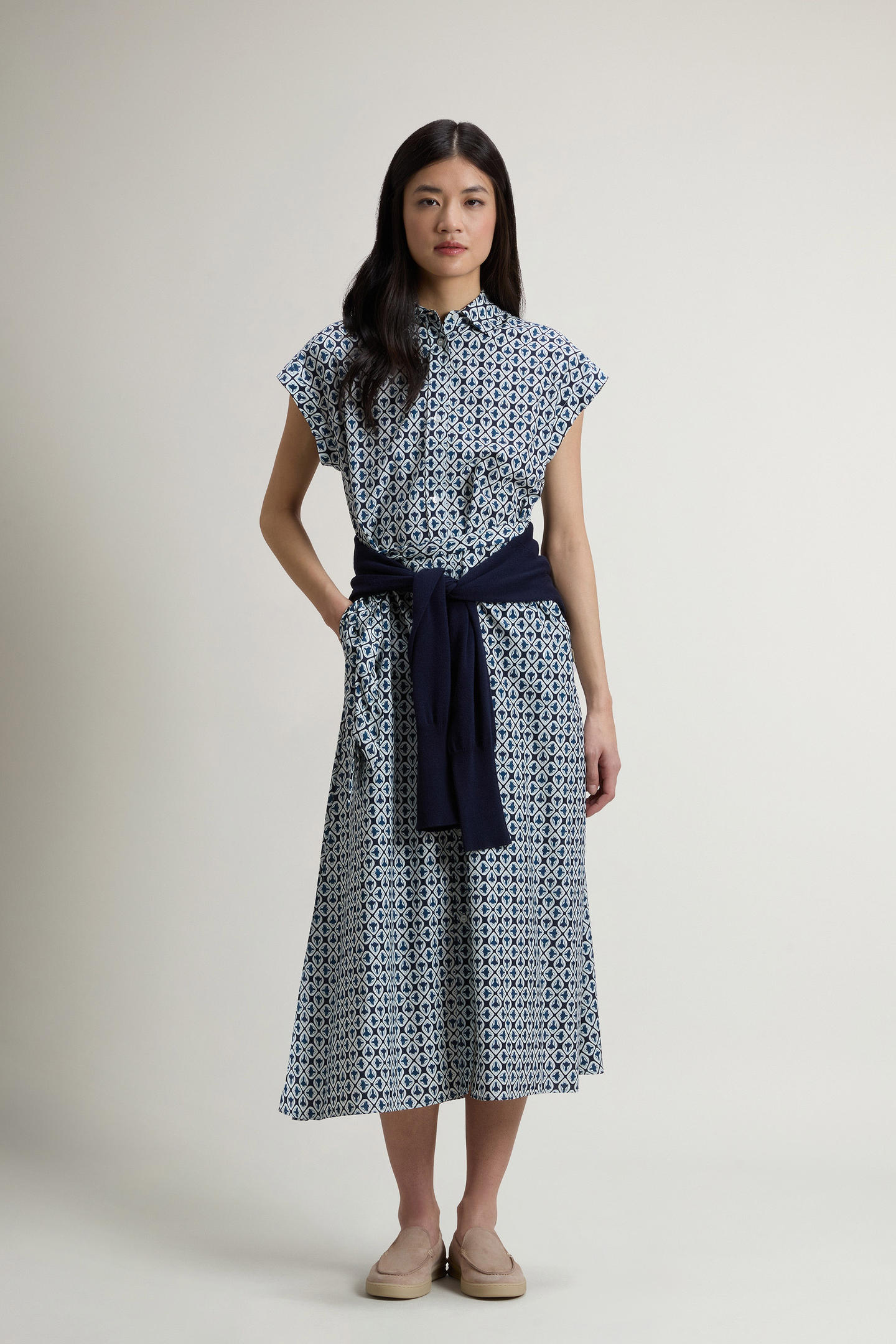 Abito chemisier in misto cotone con cintura CFWWDR2021FRUT5402 31219 WOOLRICH Blue tile bloom 