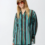 Camicia in cotone con righe effetto pennellato 106990A3CH SD3 PINKO Mult. verde/nero 