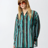 Camicia in cotone con righe effetto pennellato 106990A3CH SD3 PINKO Mult. verde/nero 