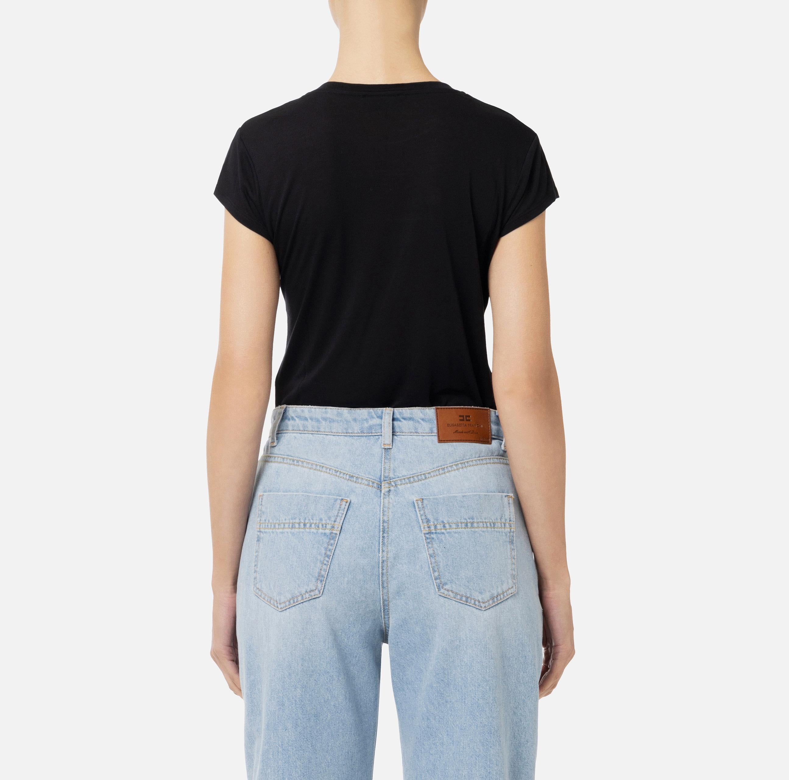 T-shirt in jersey con ricamo MA00451E2 110 ELISABETTA FRANCHI Nero 