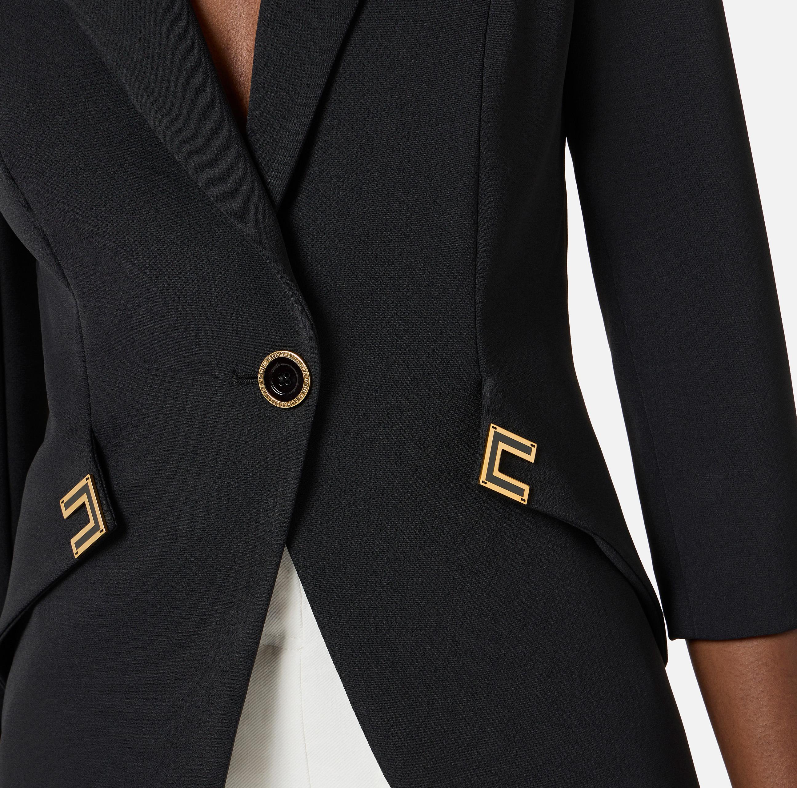 Giacca in doppio crêpe stretch con dettagli logo GI21561E2 110 ELISABETTA FRANCHI Nero 