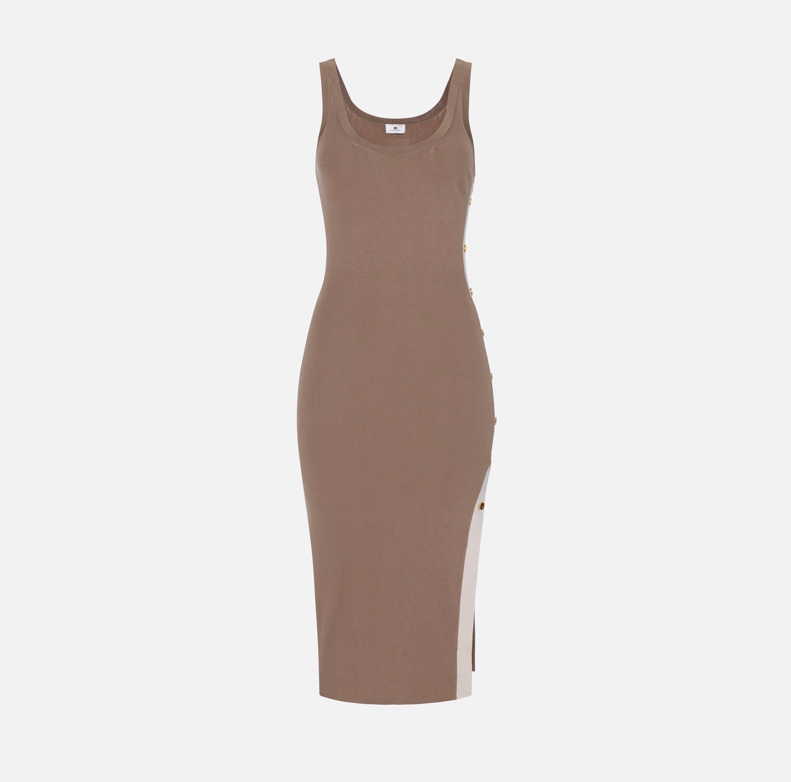 Abito in maglia con bande in viscosa lucida AM03S61E2 727 ELISABETTA FRANCHI Argilla/burro 