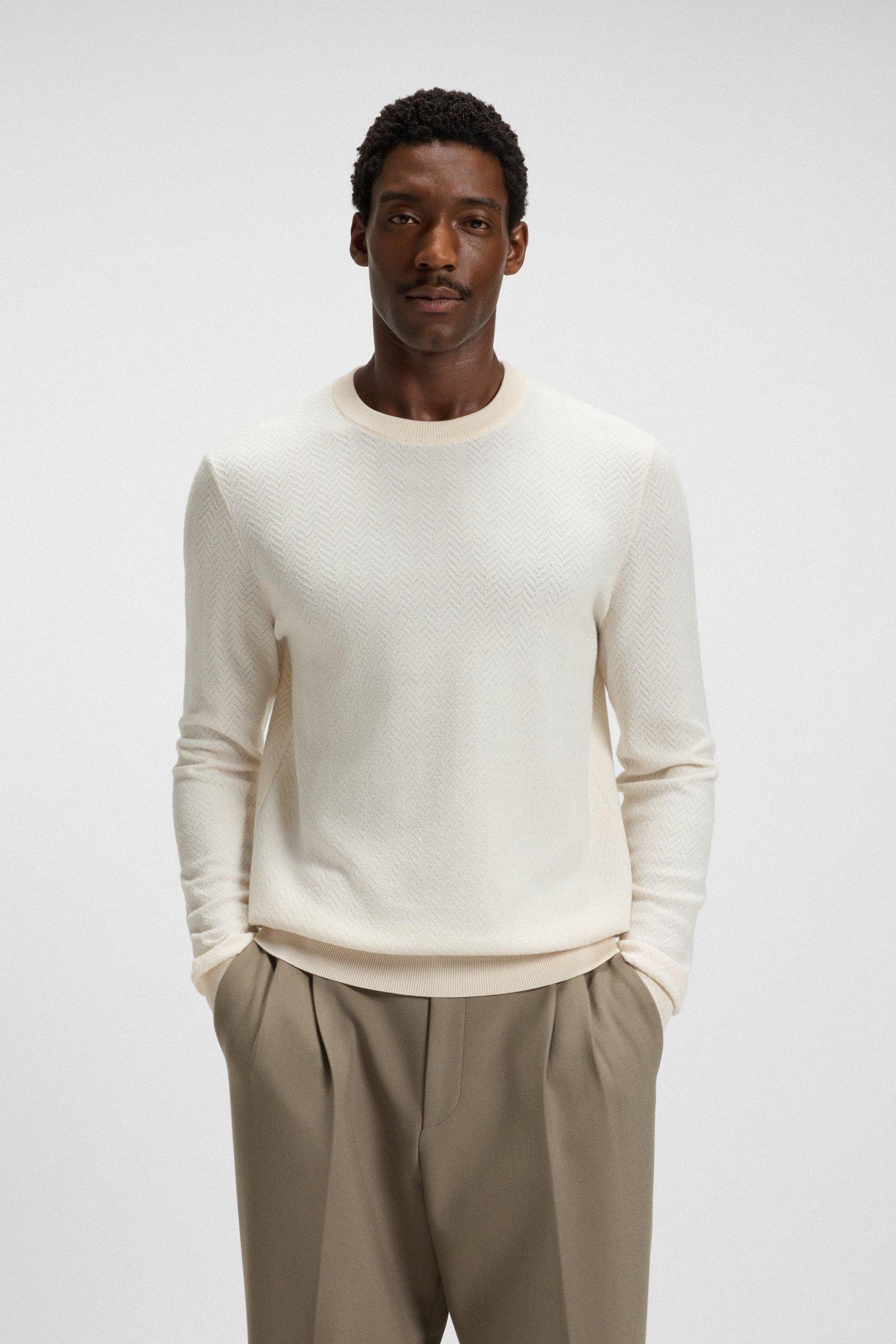 Maglia girocollo in lana e cotone 50549985 10274948 01 131 BOSS Open white 