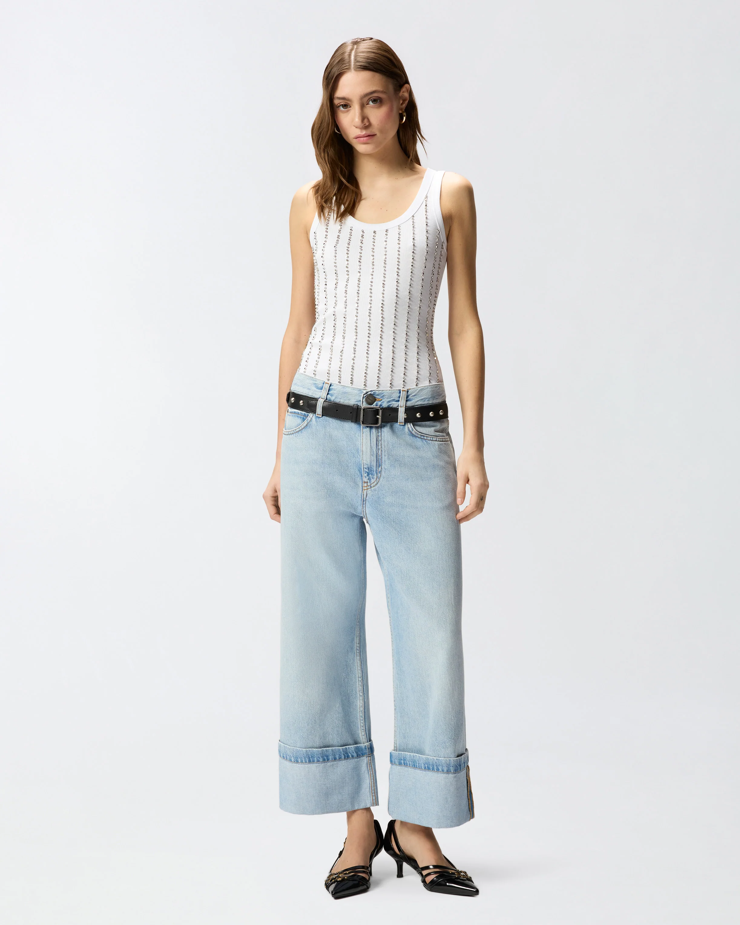 Top canotta con dettagli gioiello 106265A334 Z04 PINKO Bianco brill. 