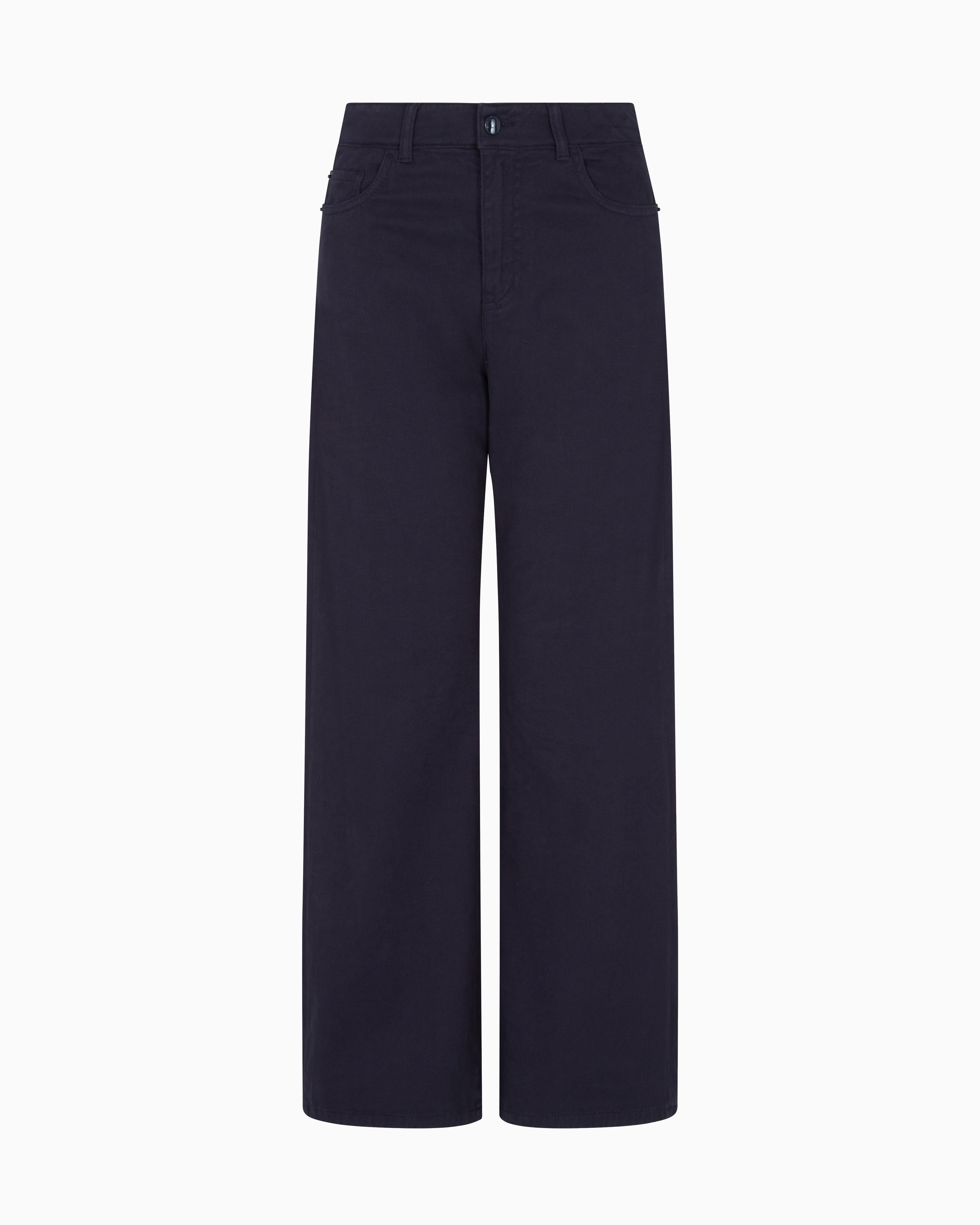 Pantalone vita media e gamba ampia cropped in drill stretch tinto capo EW000019 AF17027 UB115 EMPORIO ARMANI Blue navy 